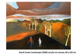 A painting of a couple of people walking in a road

Description automatically generated