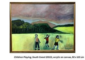 A painting of children playing in the mountains

Description automatically generated