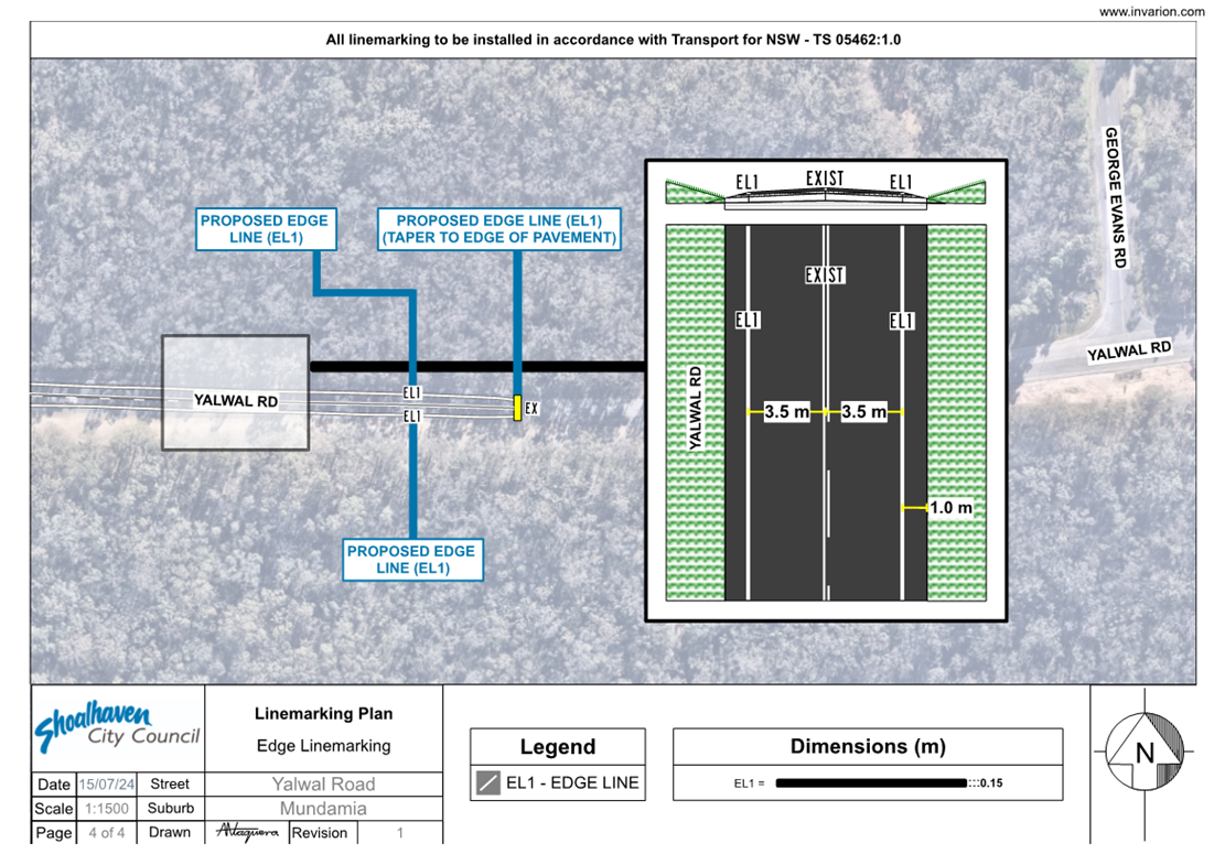 A diagram of a road with lines and text

Description automatically generated